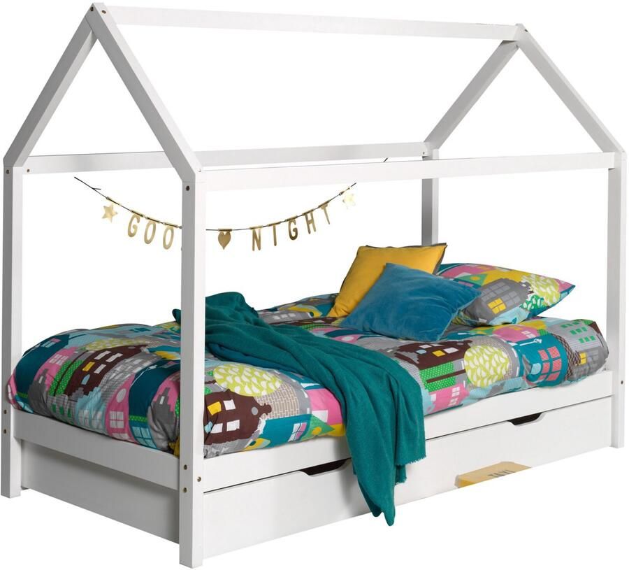 Vipack Kinderbed Dallas 90x200cm Kajuitbed Bed met Dak en Slaaplade Peuterbed met Logeerbed Ledikant Bedframe Wit - Foto 2
