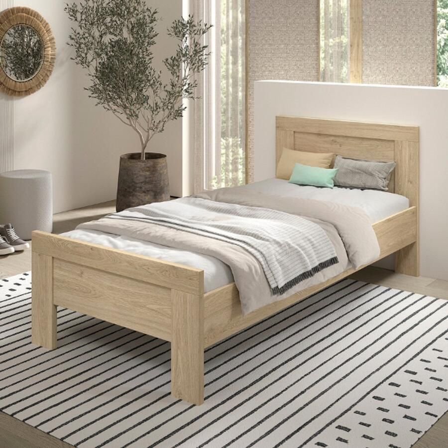 Vipack EMOB Kinderbed Sammie 90x200cm eikdecor Houten kinderbedden Bruin Melamine; Spaanplaat Houten kinderbedden Eenpersoons Normaal bed Op voorraad - Foto 2