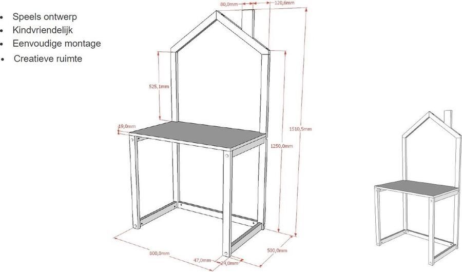 Vipack Kinderbureau Dallas uitvoering massief dennenhout stevig gebouwd met huislook groot werkoppervlak ideaal voor kleine ruimtes 2 kleuren - Foto 4