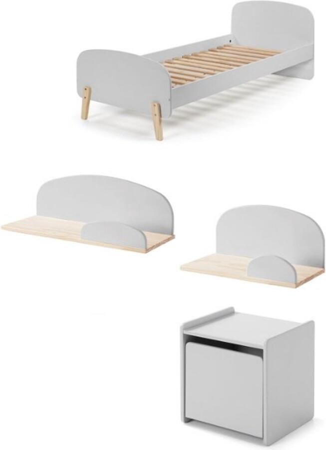 Vipack Deze KIDDY combinatie bestaat uit een bed (90x200) nachtkastje en 2 wandplanken (45 en 65 cm)