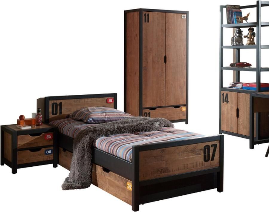 Vipack De ALEX-combinatie bestaat uit een bed van 90x200cm een nachtkastje een rolbed een bureau een kledingkast met 2 deuren en een boekenkast - Foto 3