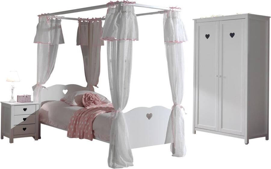 Vipack This Amori combination consists of a canopy bed a nightstand a 2-door wardrobe and bedding