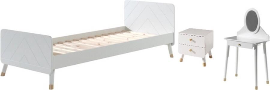 Deze BILLY combinatie in wit (satin white) bestaat uit een bed (90 x 200 cm) een nachtkastje en kaptafel
