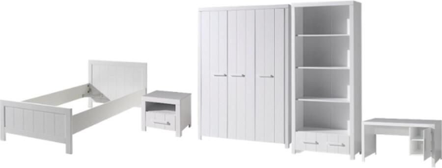 Vipack Deze ERIK combinatie in wit bestaat uit een bed (90x200) met bijhorend nachtkastje 3-deurs kleerkast bureau en boekenkast