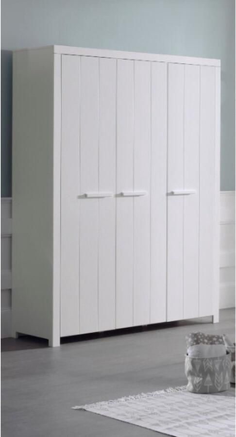 Vipack Deze combinatie van ERIK in het wit bestaat uit een bed (90x200) met bijpassende lattenbodem uitschuifbaar bed nachtkastje en kledingkast met 3 deuren - Foto 2