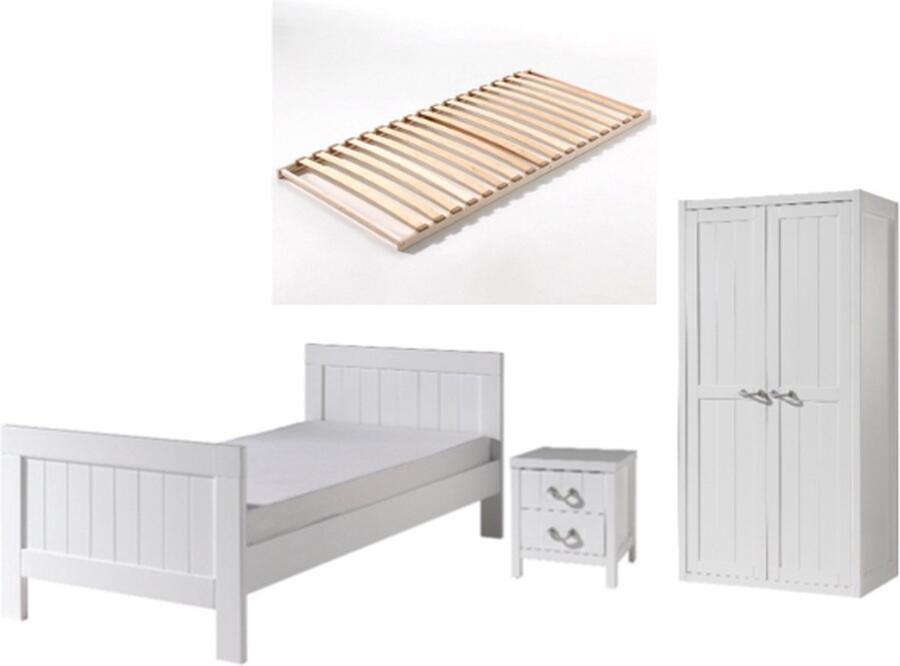 Vipack Kinderkamer Lewis met bed 90x200 cm (incl. lattenbodem) een nachttafel en een 2 deurs kleerkast-wit