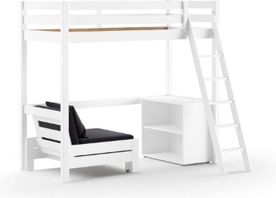 Vipack EMOB Hoogslaper Pino 90x200cm met boekenkast en zetelbed Wit Kinderbedden met uitvalbeveiliging Wit Hout; MDF Kinderbedden met uitvalbeveiliging Eenpersoons Hoogslaper Op voorraad - Foto 3
