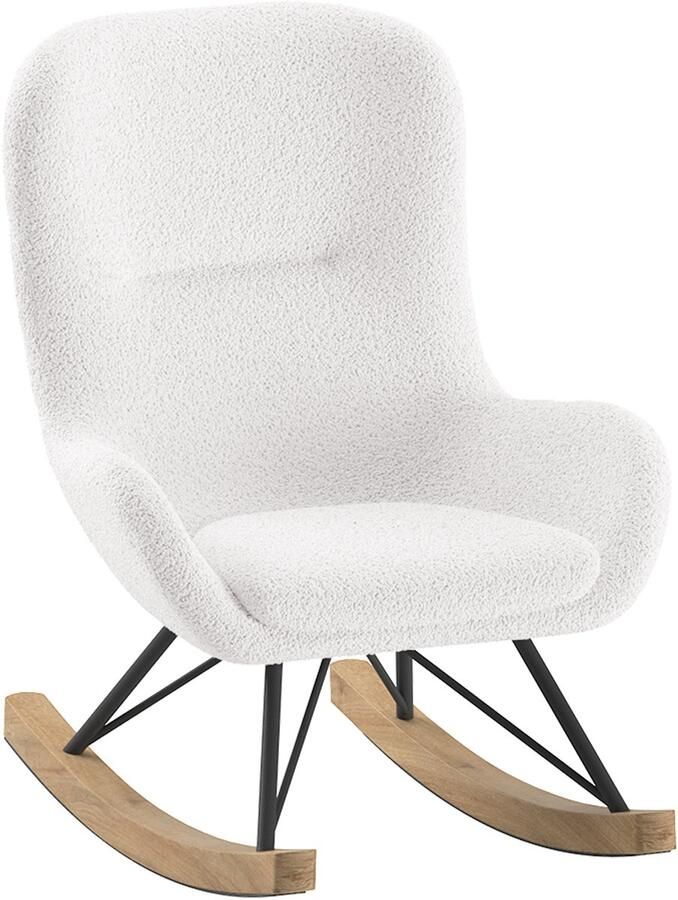 Vipack Schommelstoel Rocky in fluffy bouclé stof slede van massief beukenhout Kinder schommelstoel voor rustgevend schommelen twee kleuren