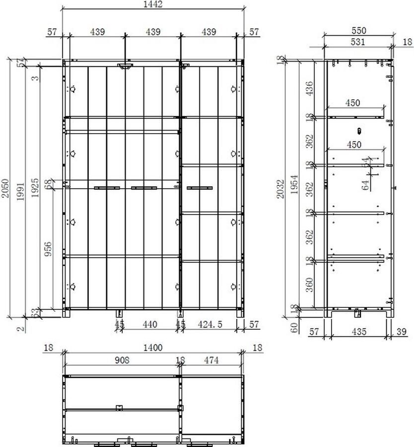 Vipack Kledingkast Erik 3-deurs kledingkast met veel opbergruimte MDF wit gelakt - Foto 2