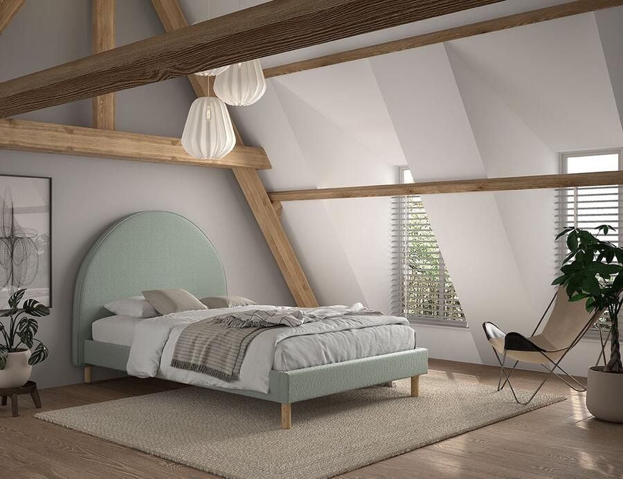 Vipack Slaapkamerserie Moon bestaat uit gestoffeerd bed 140 200 en 2 hockers nachtkastjes incl. lattenbodem bekleding zachte bouclé stof keuze uit 4 kleuren - Foto 3