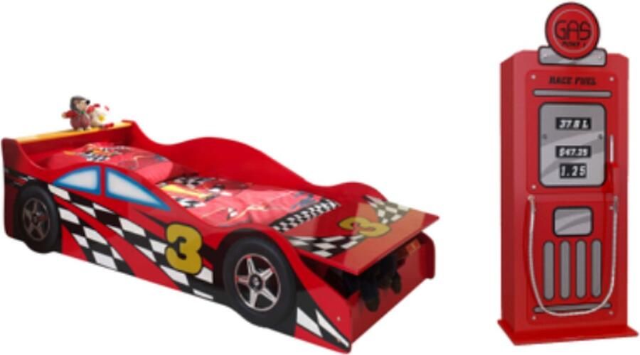 Vipack Peuterbed Auto 70x140 cm+kledingkast Petrol Pump-rood