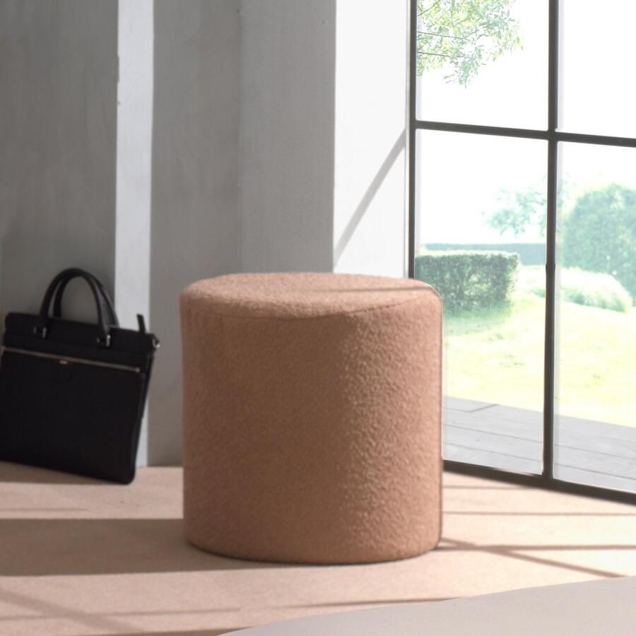 Vipack Poef Forrest Ø41x41cm bruine boucléstof Zitmeubelen Bruin Polyester Zitmeubelen Op voorraad