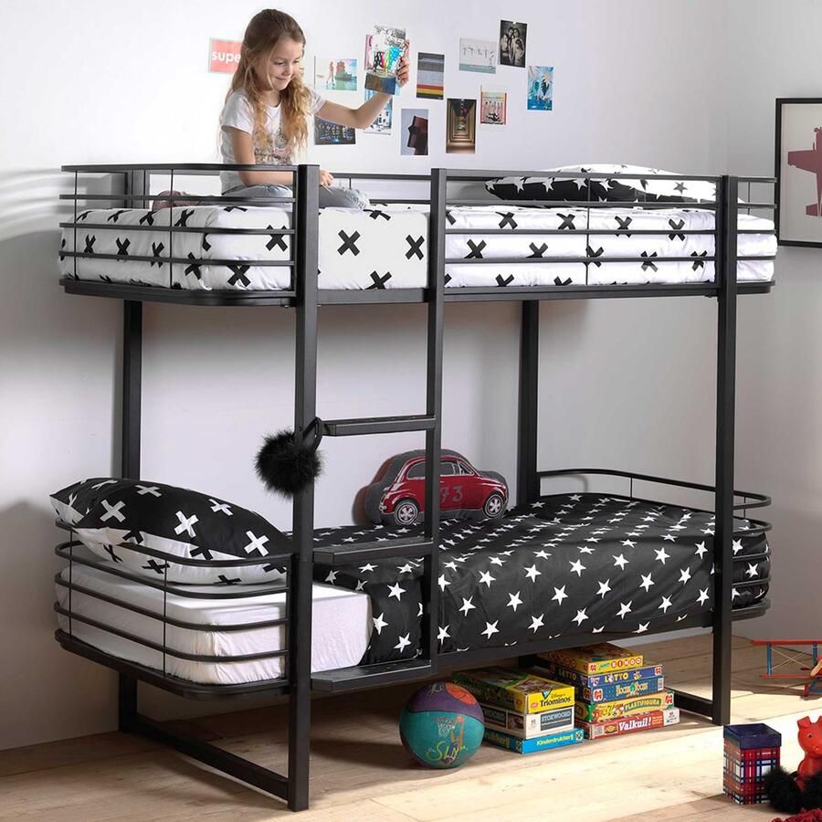 Vipack stapelbed Oscar metaal zwart 166x104x205 cm Leen Bakker