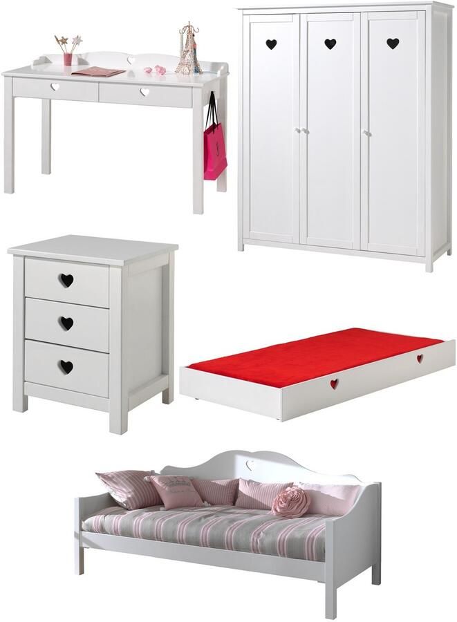 Vipack This Amori combination consists of a cabin bed a trundle bed a nightstand a 3-door wardrobe and a desk