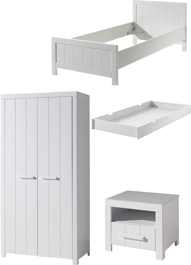 Vipack This ERIK combination in white consists of a bed (90x200) with a matching trundle bed nightstand and 2-door wardrobe