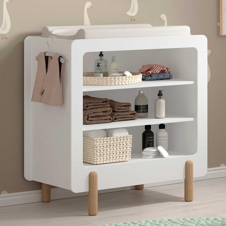 Vipack Kast Smile verschoningsrek met 3 vakken MDF wit gelakt zonder aankleedkussen vaste bodems biedt veel opbergruimte - Foto 2