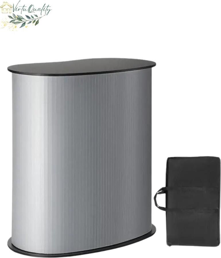 VirtuQuality Draagbare Podium Tafel Toonbank Beurs Stand Promotie Stand Opvouwbaar Inclusief Draagtas Zwart & Zilver