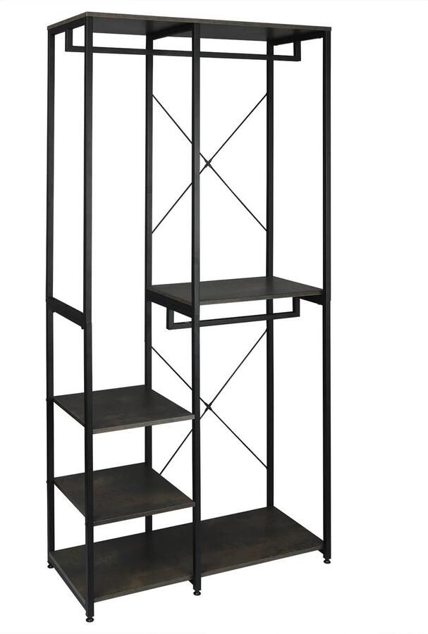 VirtuQuality Hout Stalen Kapstok Vloerstaande Kleerhanger met Opslag Plank Kledingrek en Schoenenrek Slaapkamermeubilair Zwart