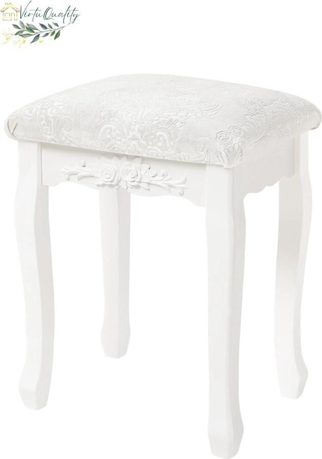 VirtuQuality Makeup Kruk Makeup Stoel Kaptafel Stoel Barokke Stijl Vintage Gestoffeerde Crème Dressing Kruk Kapstoel Kleur Wit