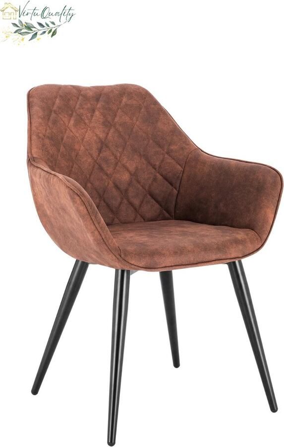 VirtuQuality Moderne eetkamerstoelen Hoge rugleuning Armleuningen Comfortabele stoel Zithoogte 47 cm Kleur bruin leer