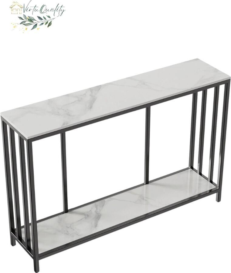 VirtuQuality Wandtafel -Consoletafel Haltafel -Gesinterde Stenen Tafel Smalle Entreetafel met Metalen Voet 120 cm Wit Design