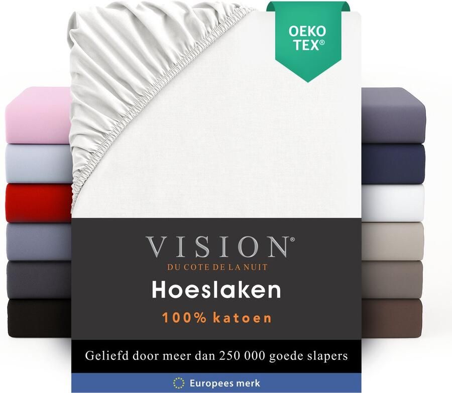 VISION home VISION Hoeslaken 100% katoen 200 x 200 cm met ruime hoek van 30cm Geschikt voor boxspring matras Wit Oekotex gecertificeerd