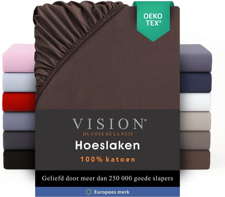 VISION home VISION Hoeslaken 100% katoen 200 x 200 cm met ruime hoek van 30cm Geschikt voor boxspring matras Chocolade Oekotex gecertificeerd