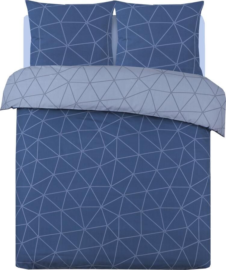 VISION home Vision Hugo Blauw Omkeerbaar Dekbedovertrek 200 x 200cm met 2 slopen tweepersoonsbed 100% Katoen