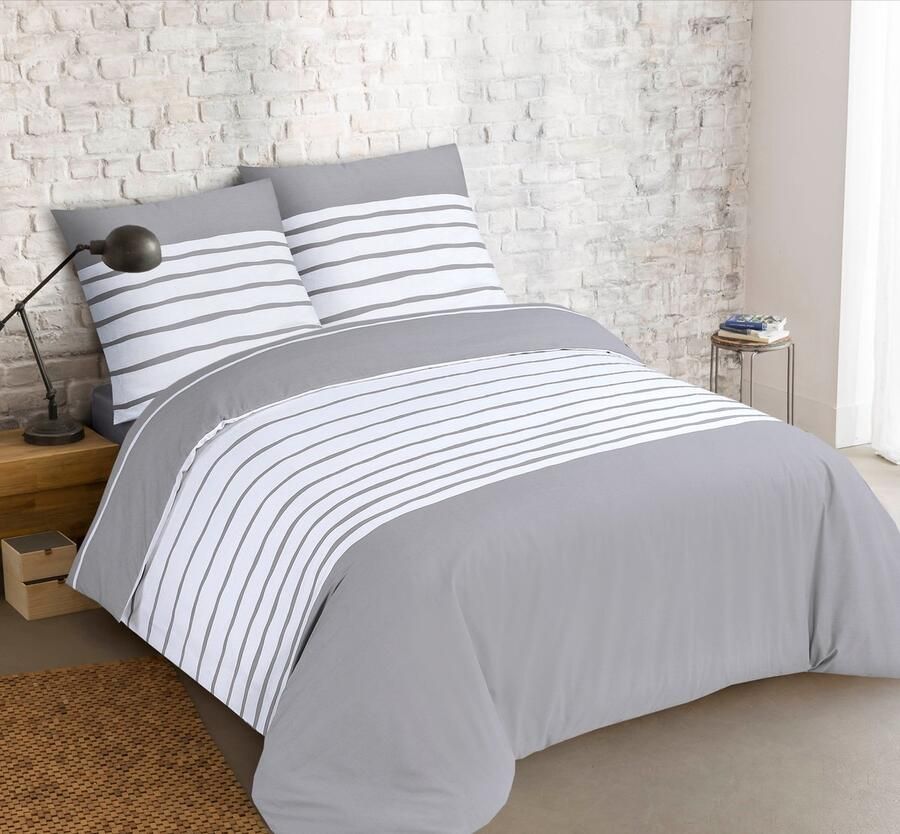 VISION home Vision Mia Grijs Omkeerbaar Dekbedovertrek 200 x 200cm met 2 slopen tweepersoonsbed 100% Katoen