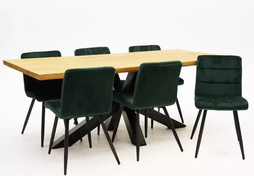 VITA Eetkamertafel Spectral Indoor teak 200x100 + Donkergroene Velvet stoelen