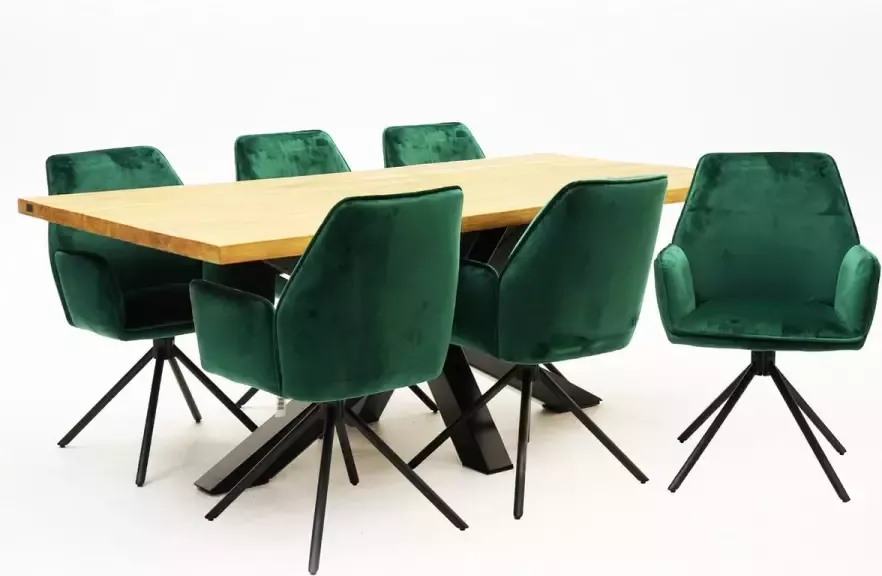 VITA Eetkamertafel Spectral Indoor teak 200x100 + Groene Nova stoelen