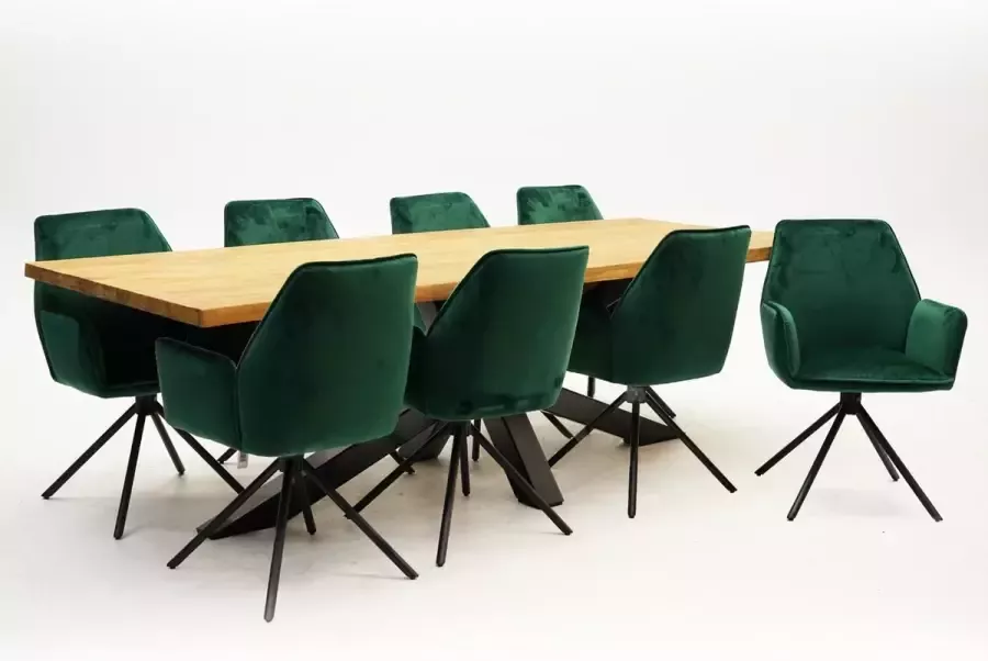VITA Eetkamertafel Spectral indoor teak 260x100 + Groene Nova stoelen