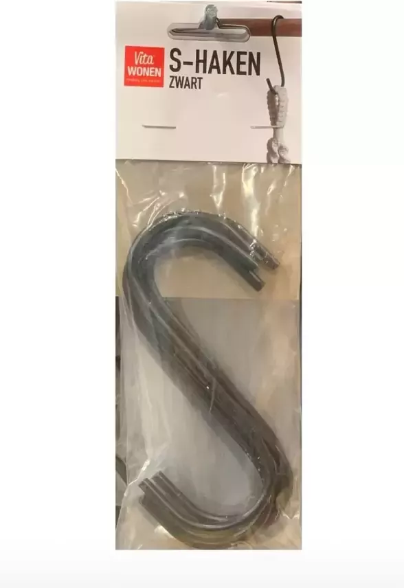 Vita Wonen s-haken zwart s-haken groot Hangers Kapstok hanger Keuken s-haak Garage haak Kantoor haak ophanghaak 4 stuks s haakjes maat xl