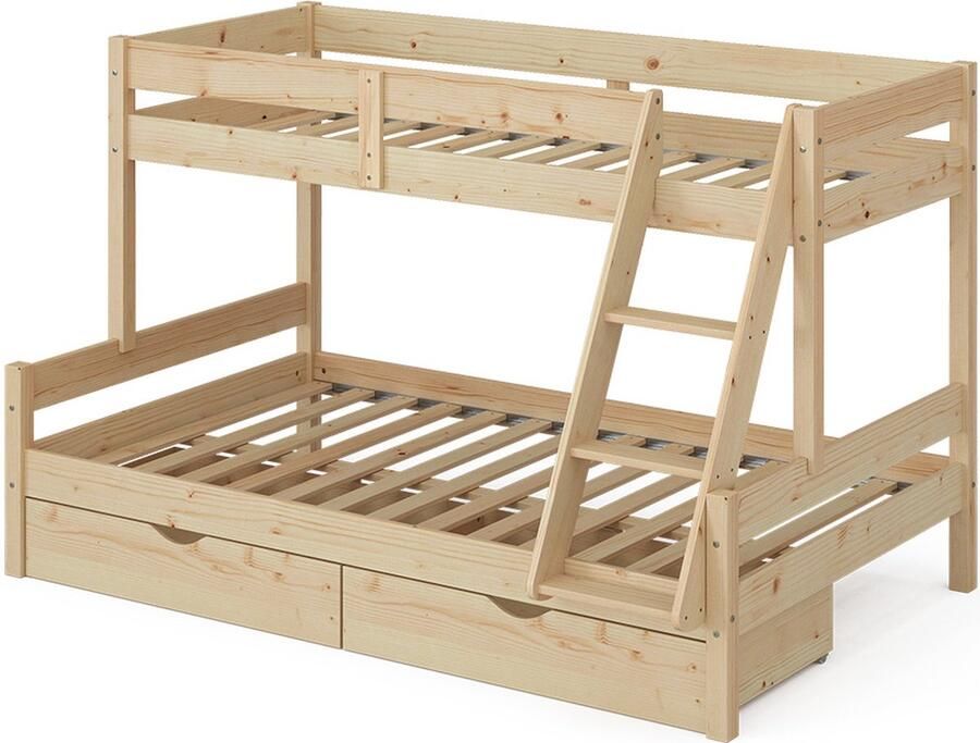 Vitalispa Everest Stapelbed – 120x200 80x200 cm met laden Natuurlijk hout met laden