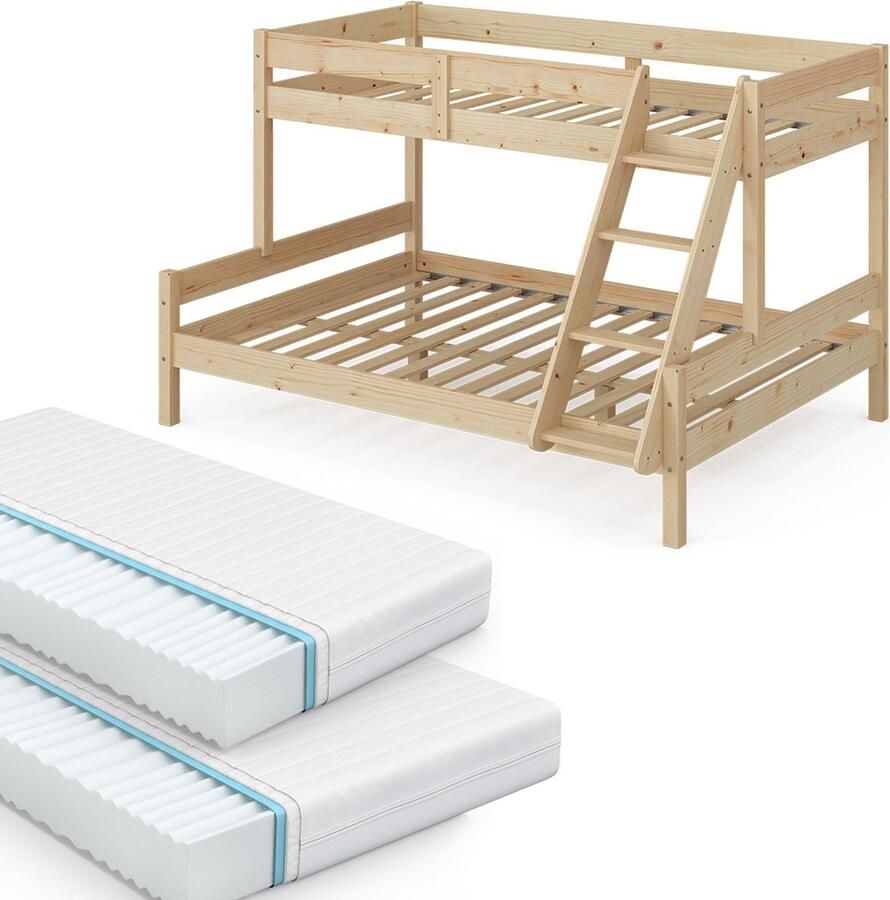Vitalispa Everest Stapelbed – 140x200 90x200 cm met 2 matrassen Natuurlijk hout met 2 matrassen