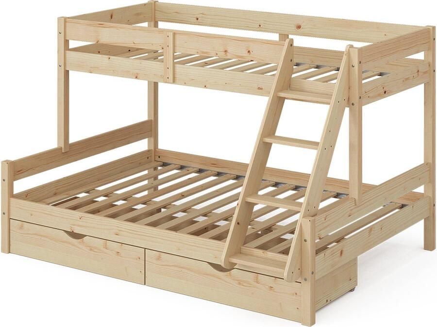 Vitalispa Everest Stapelbed – 140x200 90x200 cm met laden Natuurlijk hout met laden