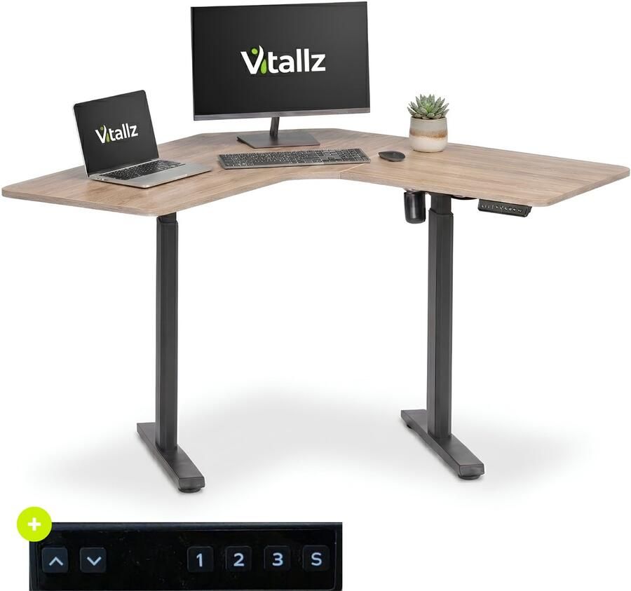 Vitallz Elektrisch verstelbaar bureau Hoekbureau Zit sta bureau Zit sta bureau elektrisch Bureau 167 x 101 x 122 cm Zwart Hout - Foto 2