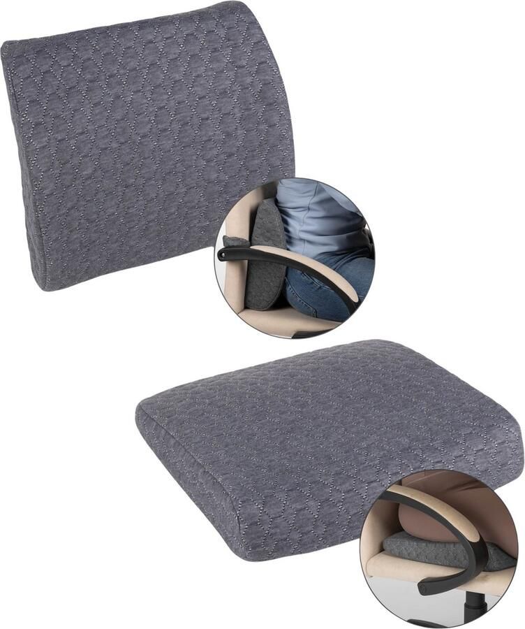 Vitapur Zitkussen orthopedisch Rugkussen Stuitkussen Wiskussen Zitkussen bureaustoel Traagschuim rugkussen -Ergonomisch zitkussen Wasbare hoes Grijs 2 stuks