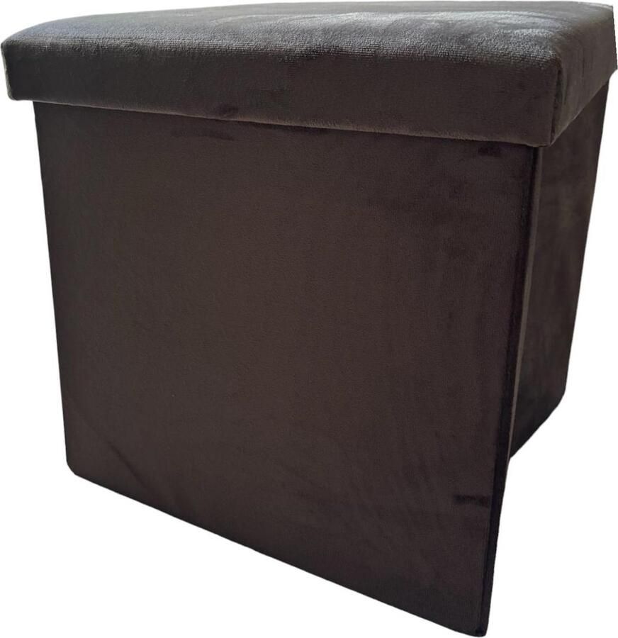 Viva Living Poef met Opbergruimte Bruin Velvet 40 cm x 40 cm x 40 cm Opvouwbare Poef Voetenbankje met Opbergruimte Opbergmand