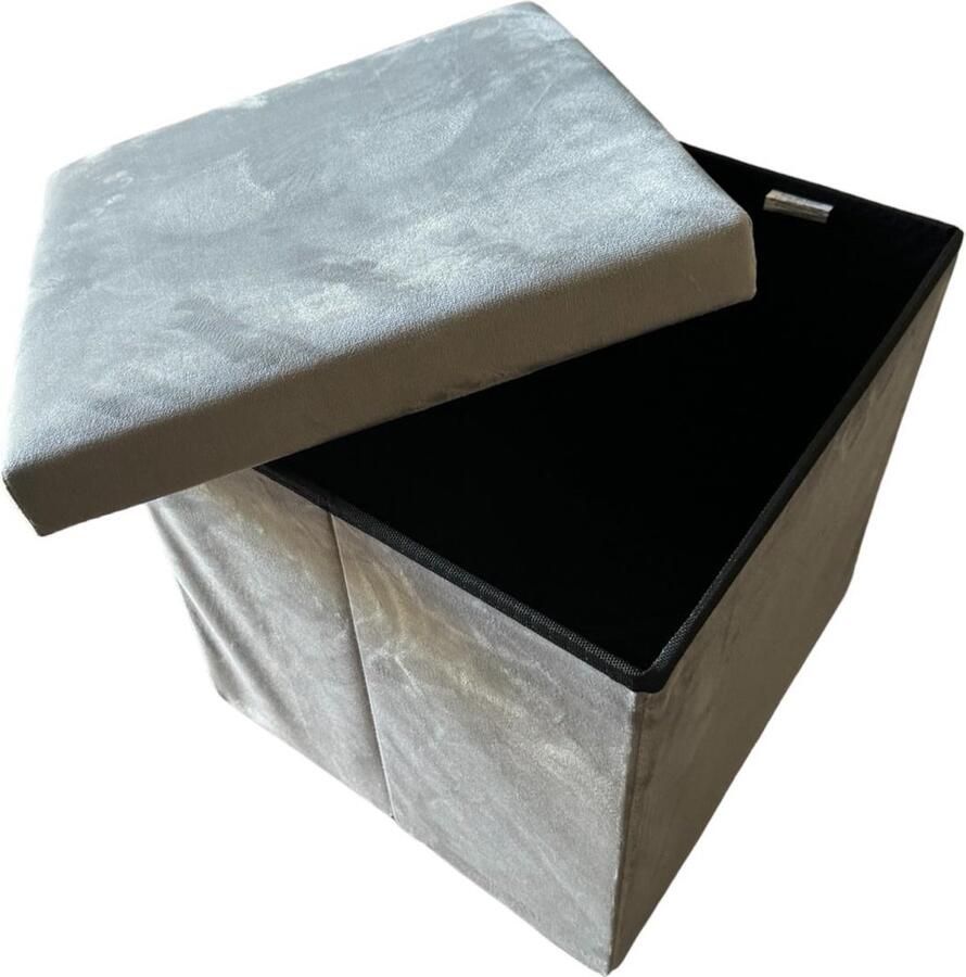 Viva Living Poef met Opbergruimte Grijs Velvet 40 cm x 40 cm x 40 cm Opvouwbare Poef Voetenbankje met Opbergruimte Opbergmand
