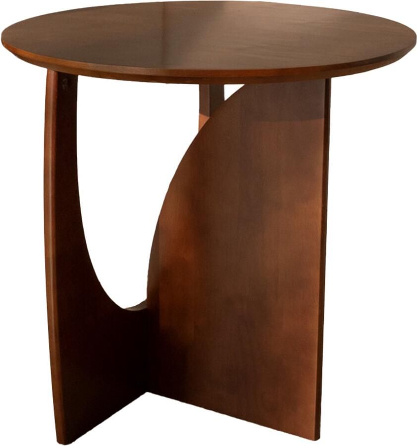 Vivera 'Livin Klassieke Bijzettafel Houten voet en tafelblad Bruin Ø50cm x 51cm hoog