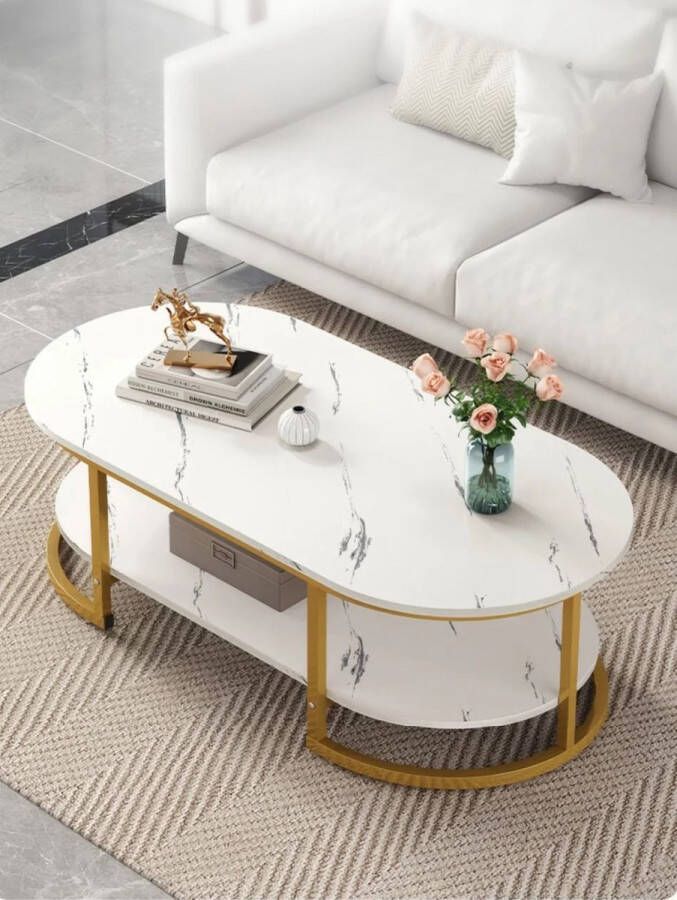 Vivia products Salon tafel 100 *45 cm Marmer Goud Wit Woonkamer Alles inbegrepen