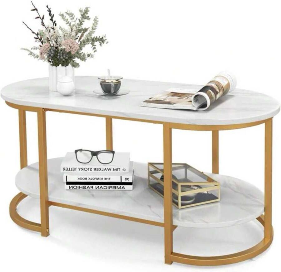 Vivia products Salon tafel 100 *45 cm Marmer Goud Wit Woonkamer Alles inbegrepen - Foto 2