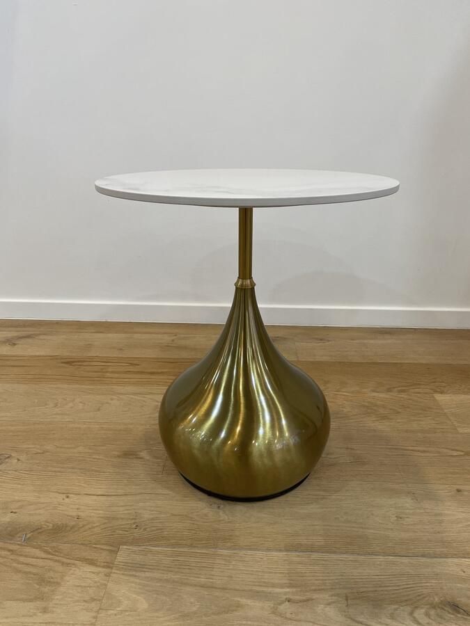 VL Home VLHOME design goud metalen onderstel Ceramische bovenkan kleine salontafeL bijzettafel 50Ø x 55H