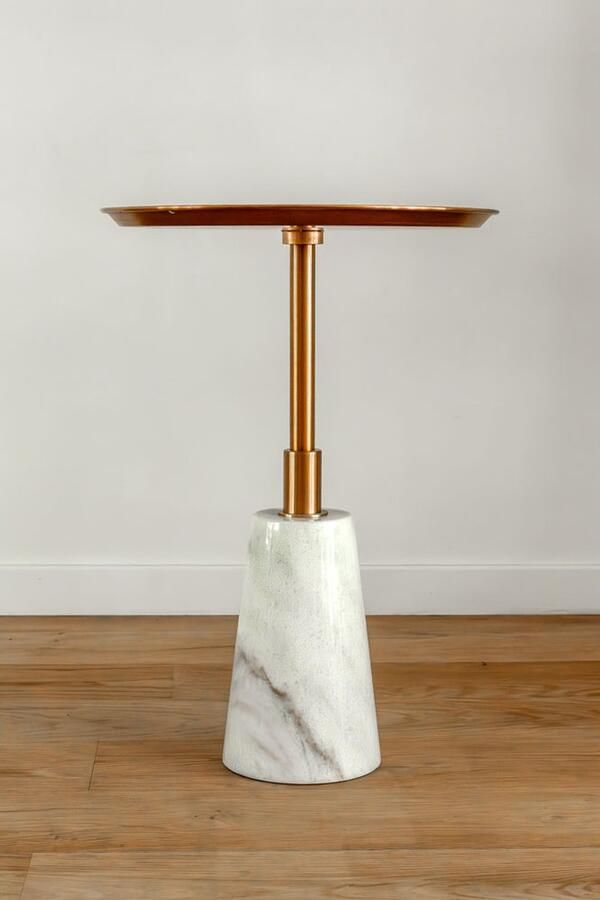 VL Home VLHOME Goldtop ronde marmeren tafelblad met roestvrij staal bijzettafel 40⌀ x 55H