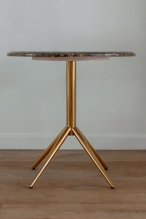 VL Home VLHOME marmeren salontafel roestvrij stalen onderstel ronde bijzettafel 50Ø x 53H goud -bruin