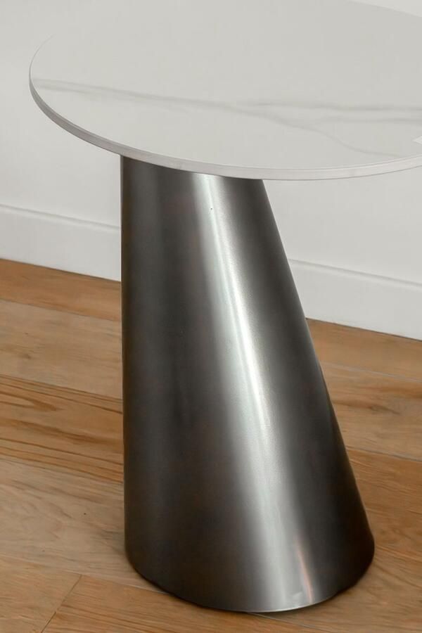 VL Home VLHOME ronde zilver bijzettafel 45⌀ x 53H Metalen poot Keramische bovenkant