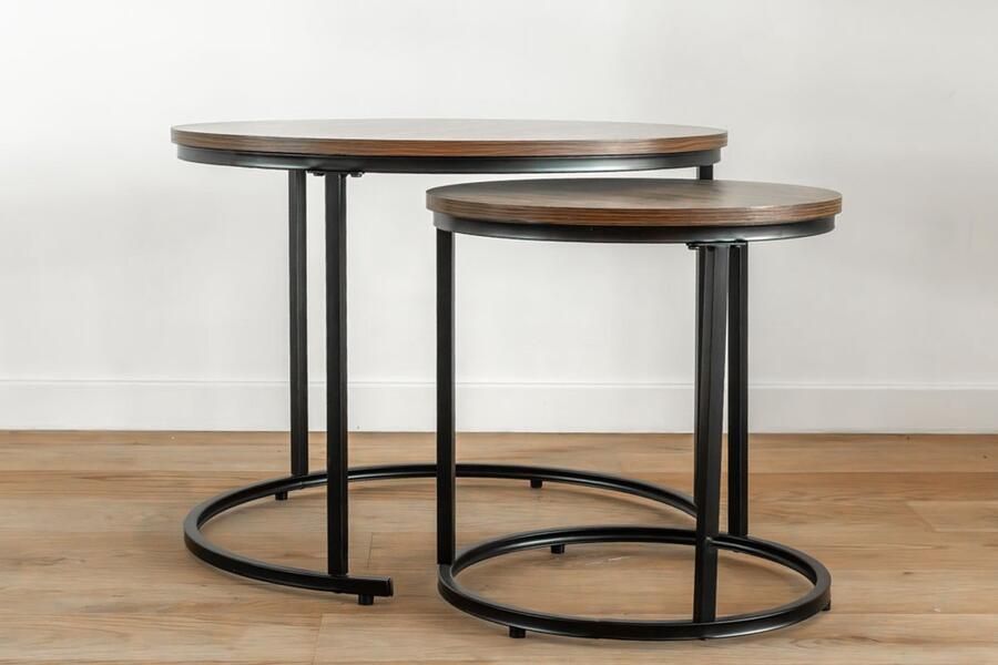 VL Home VLHOME Set van 2 lichte moderne stijl home meubels houten bijzettafel 60 x 45H 40 x 40H Bruin hout zwart been