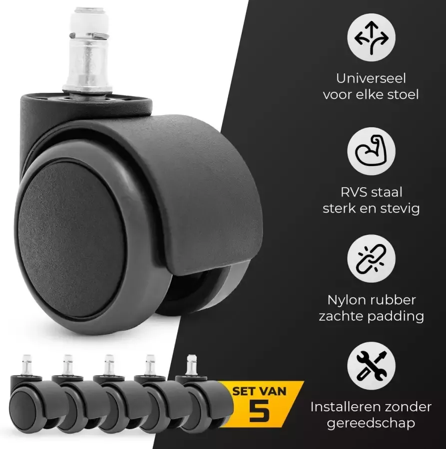 VLFM-ACPI Bureaustoel wieltjes 5 stuks Wieltjes Bureaustoelen Wieltjes voor meubels Zwenkwielen 11 mm pennen Wieltjes voor harde vloer Bureaustoelmat Stoelwielen