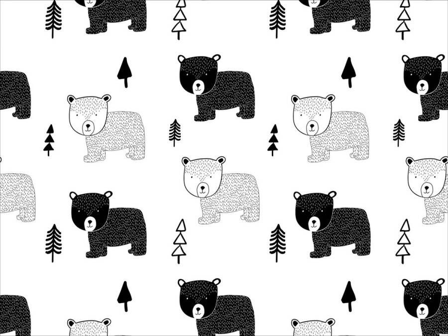 Kinderkamerkleed vinyl Grizzly zwart-wit beertjes 195x300 cm Onze materialen zijn PVC vrij en hygienisch